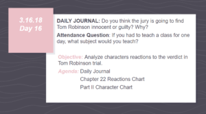 Example of attendance question in a daily agenda slide.